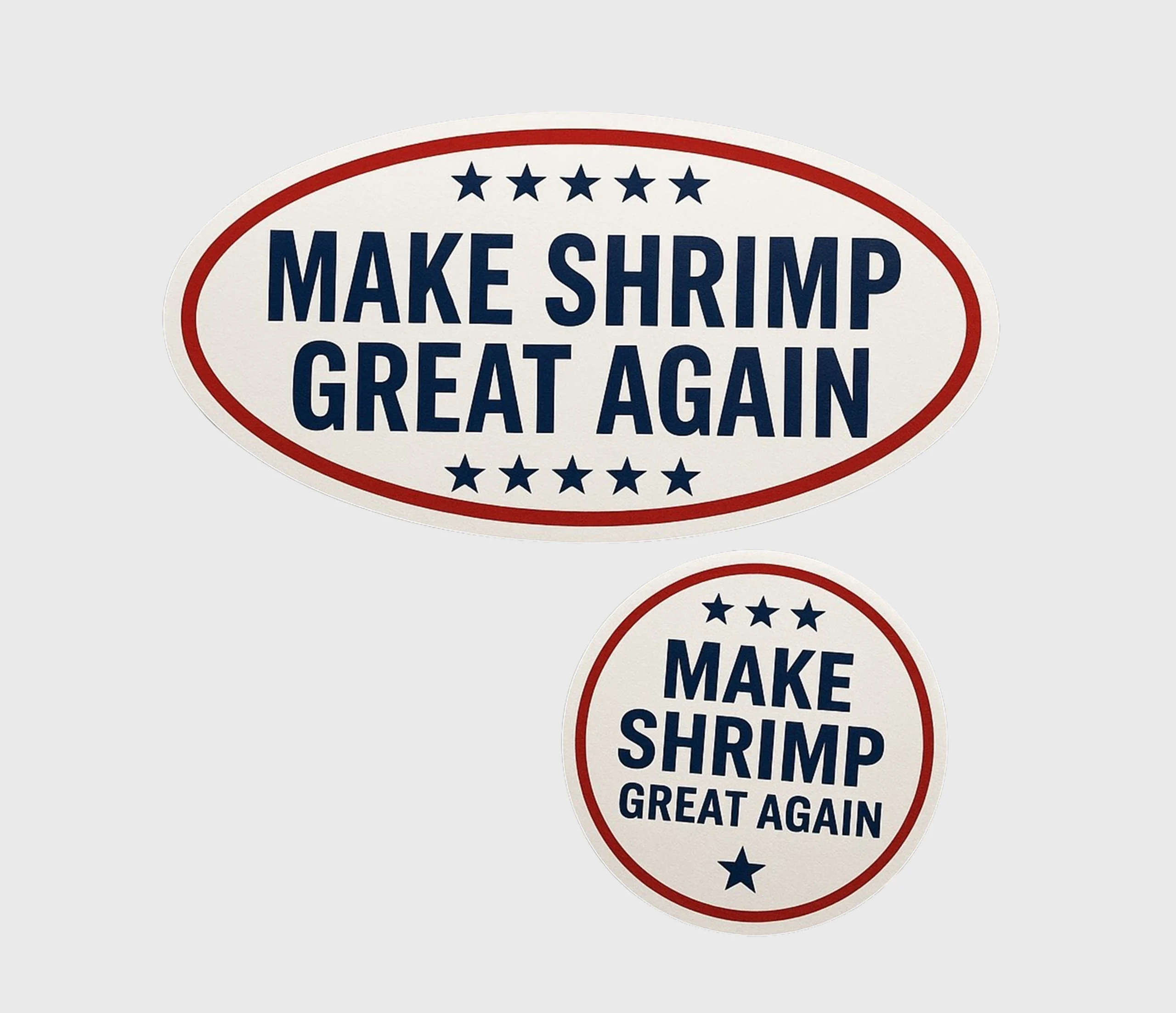 Make Shrimp Great Again bumper and round stickers